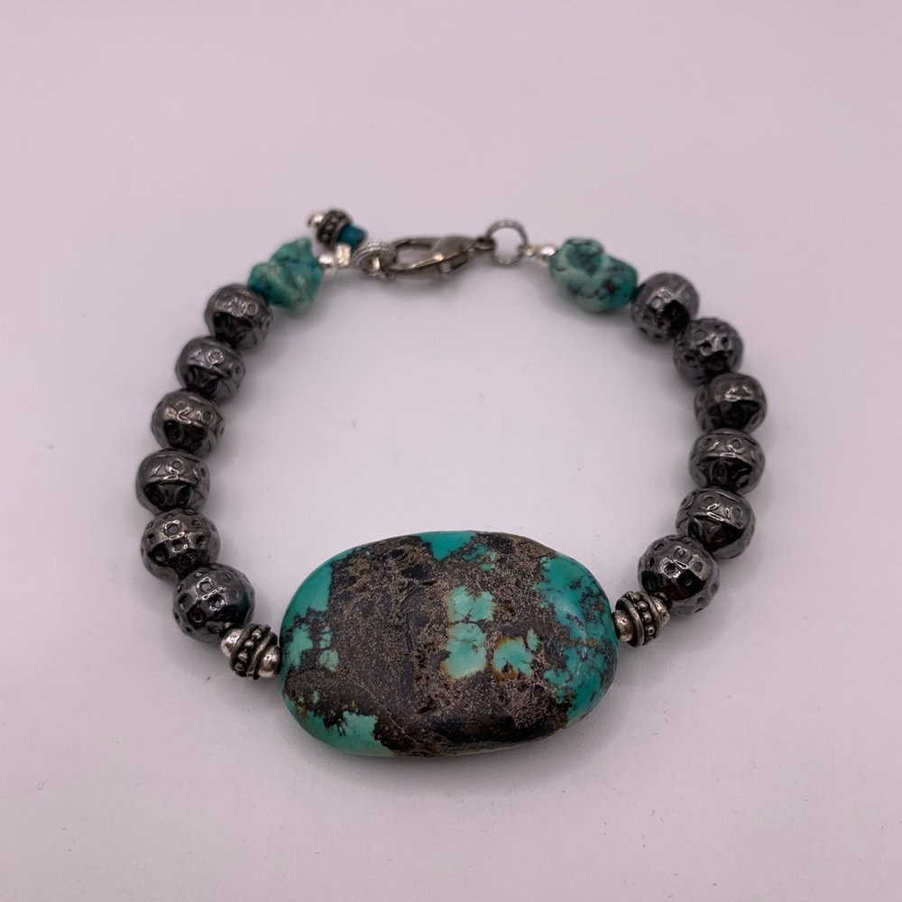 Genuine Turquoise and gunmetal bracelet